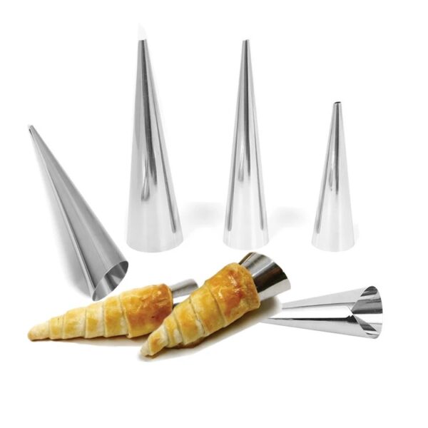 Set de 5 Conuri pentru copt din Inox, pentru patiserrie, Marime XL, format coada de randunica