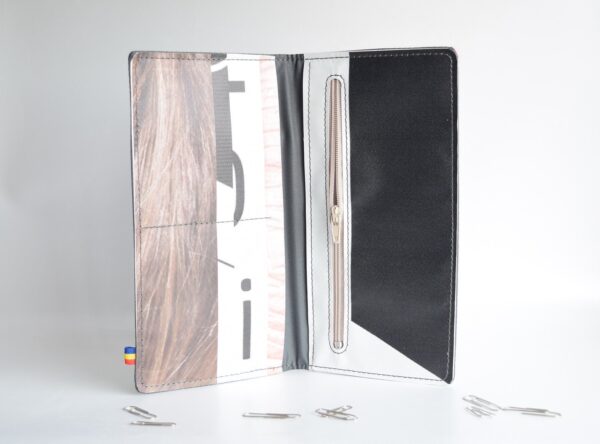 Portofel Vegan Slim Bifold, inalt, din material sintetic upcycled, gri - imagine 6