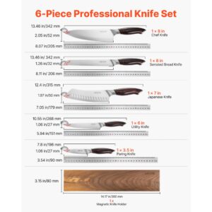 Set 6 Cutite Bucatarie Otel Inoxidabil Premium, Maner de Nuc, cu Suport Magnetic | Domestika.ro