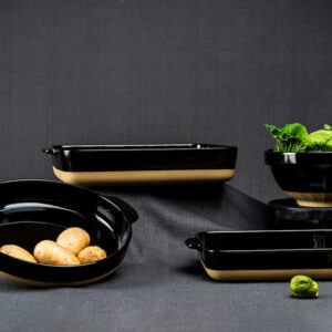 LURCH Terra Nova Vas din ceramica L 36x25,8x6,6cm, negru/crem | Domestika.ro