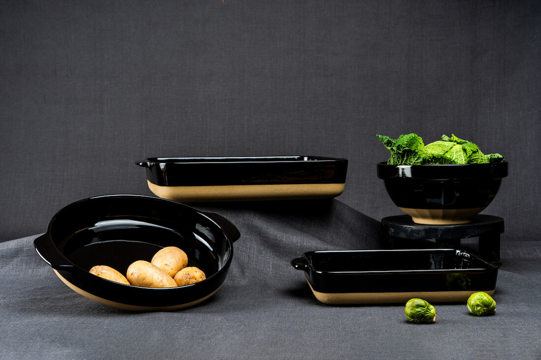 LURCH Terra Nova Vas din ceramica L 36x25,8x6,6cm, negru/crem | Domestika.ro