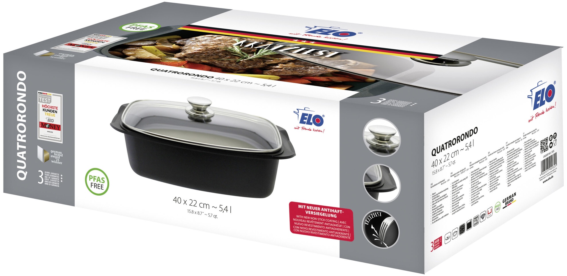 Tava roaster cu capac, antiaderenta, pentru cuptor, 40x22cm, Quatrorondo | Domestika.ro