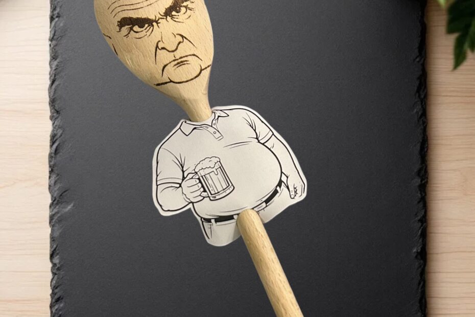 Lingura de lemn hazlie cu design amuzant pentru bucatarie