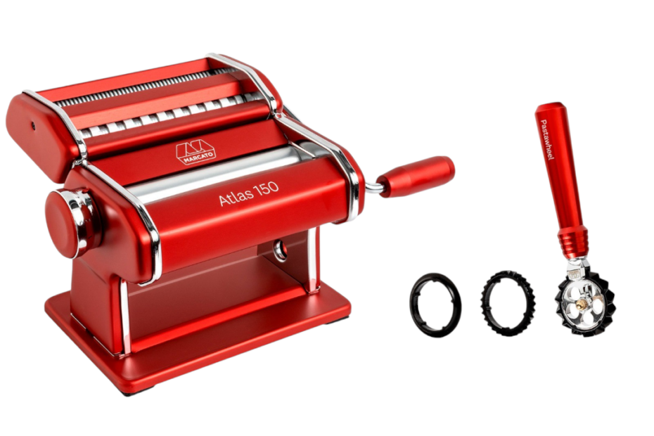 Set masina de paste Marcato Atlas RED Plus cu PastaWheel pentru paste italiene autentice acasa