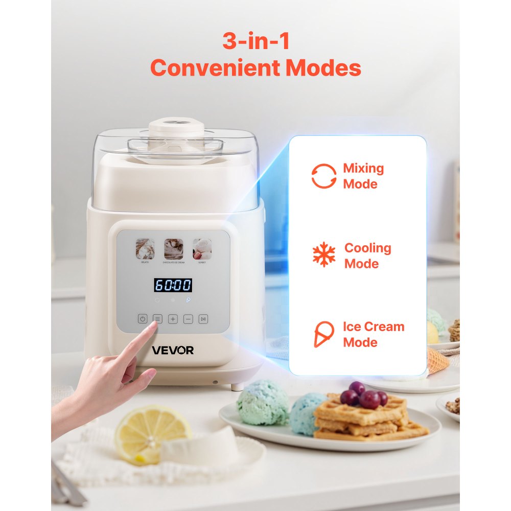 Masina de inghetata automata VEVOR 1L cu compressor incorporat - Gelato, iaurt inghetat si sorbet - imagine 2