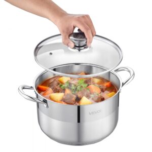 Oală inox 7.6L cu capac sticlă, pentru gătit sănătos la orice tip de aragaz