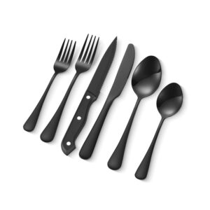 Set tacamuri 48 piese negru - otel inoxidabil pentru 8 Persoane, cutite de carne incluse