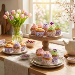 Set 100 Hârtii Brioșe Primăvară - 4 Modele Florale