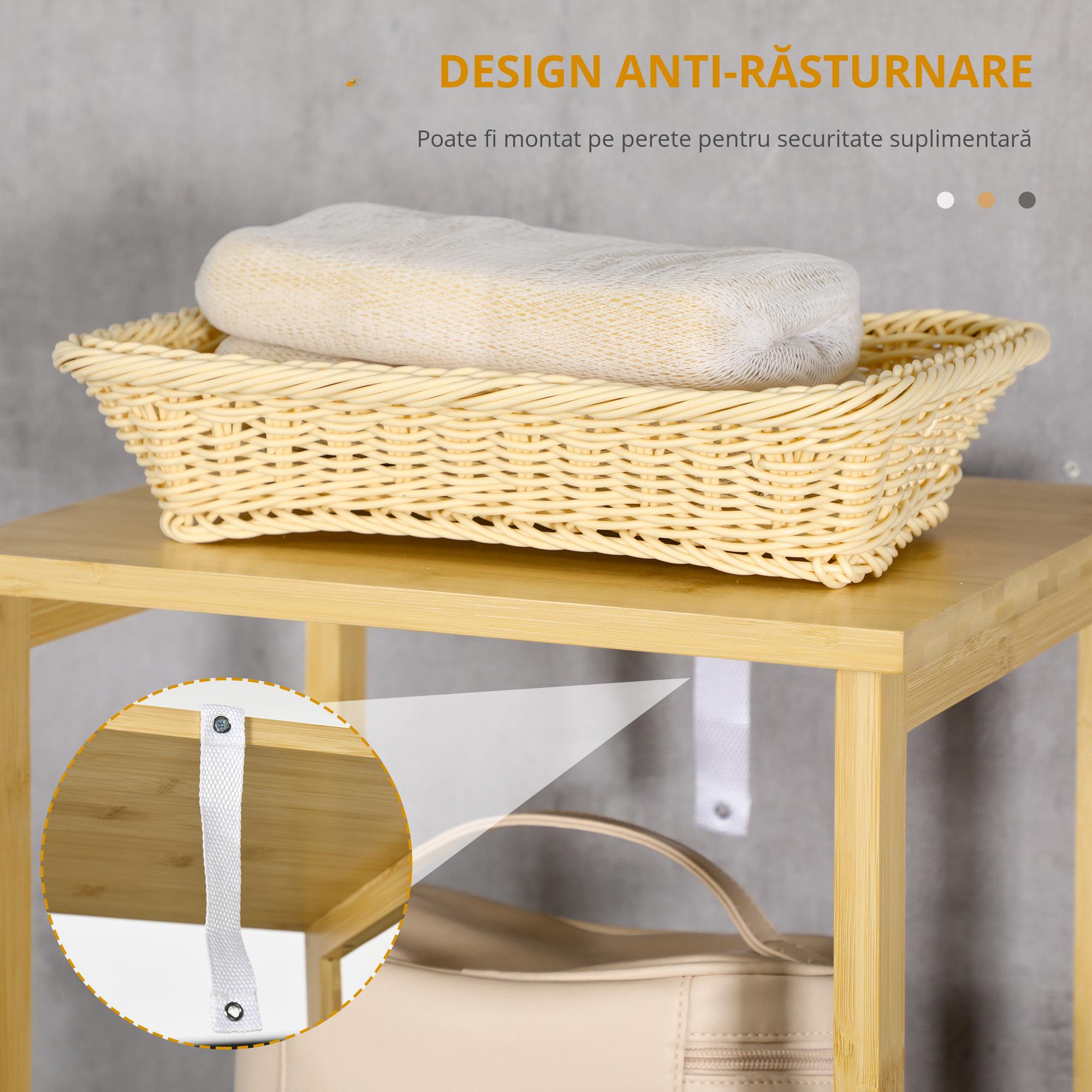 Dulap baie turn din bambus, 3 rafturi + dulap, 34x30x173 cm