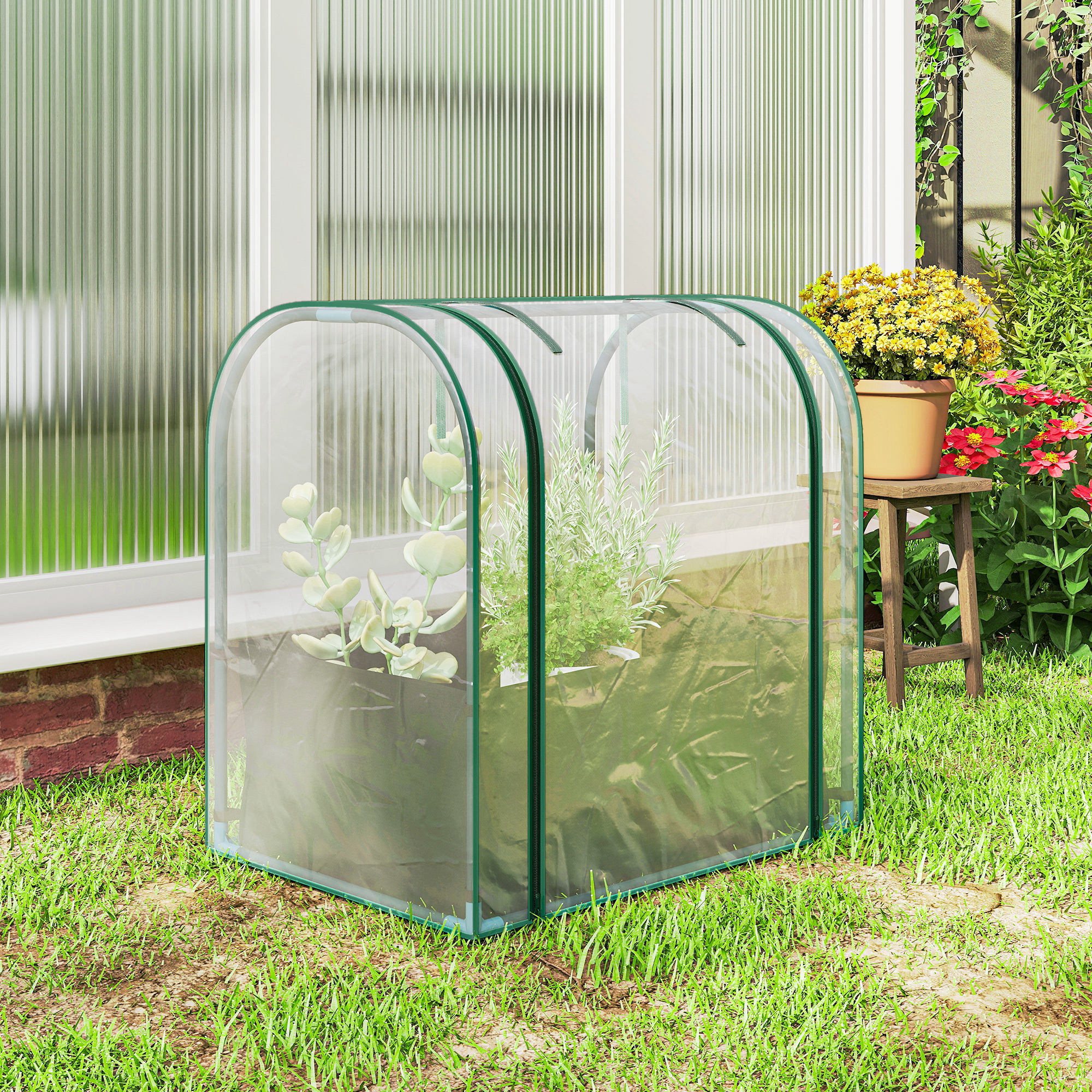 Mini sera de gradina cu sac de plantare si usa rulanta
