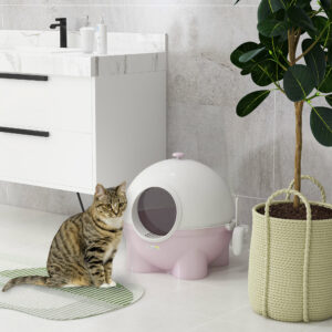 Litiera pentru pisici cu capac maxim 4kg - portabila, cu lopatica inclusa