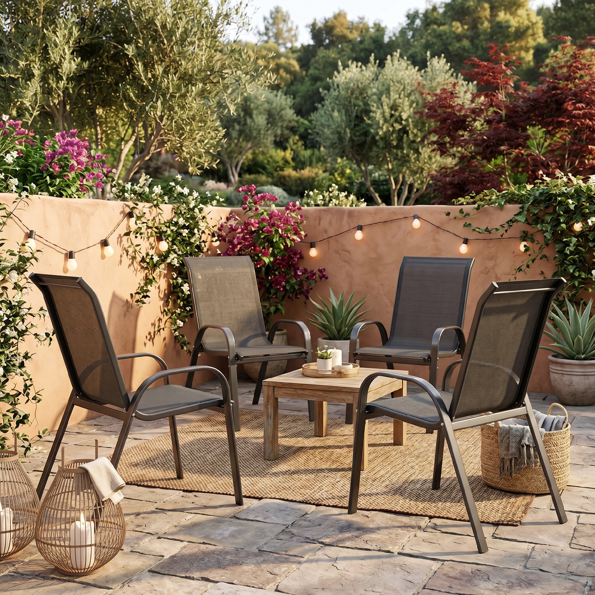 Set gradina 3 piese - 2 scaune si masa rotunda otel negru