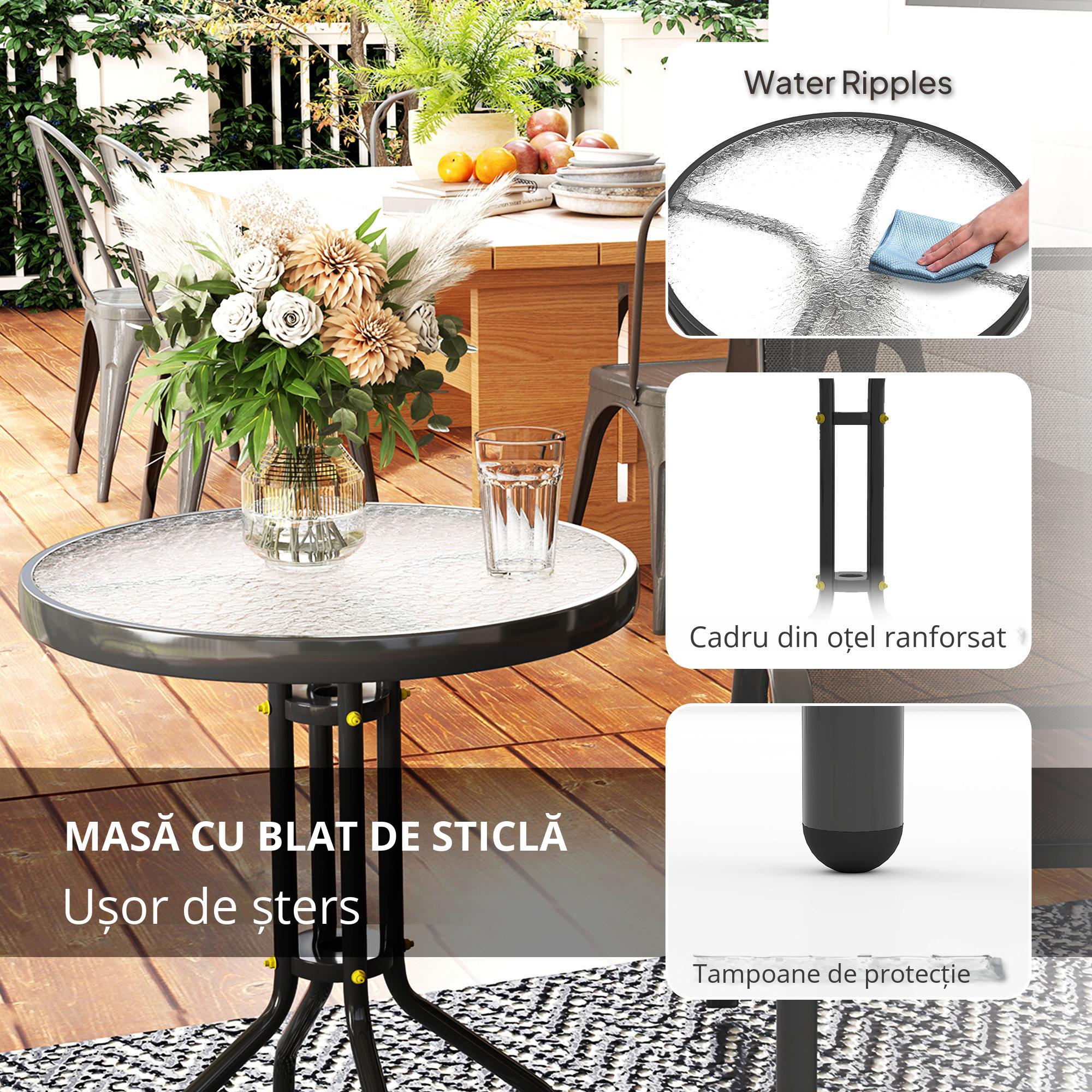 Set gradina 3 piese - 2 scaune si masa rotunda otel negru