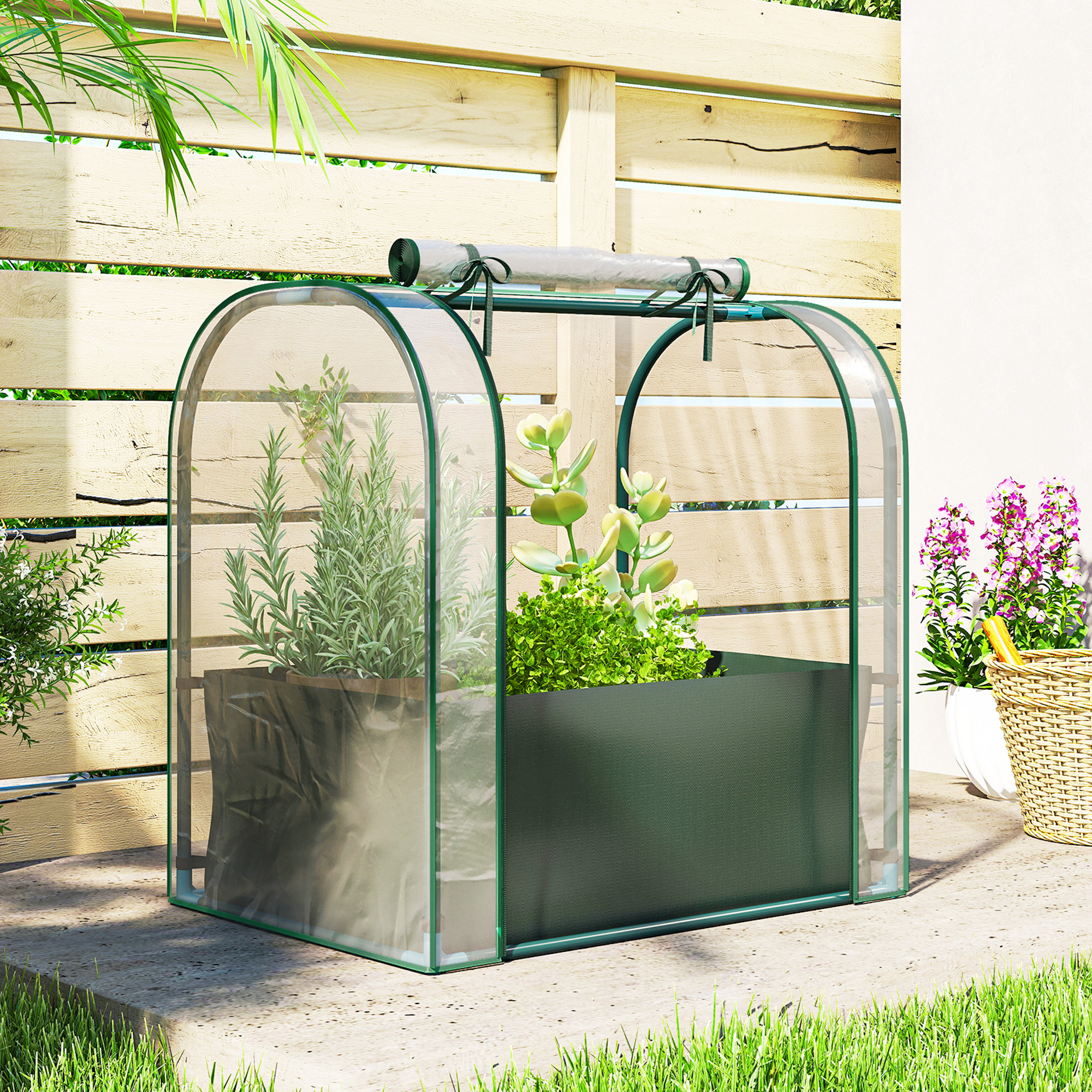 Mini sera de gradina cu sac de plantare si usa rulanta