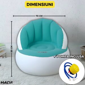 Scaun Gonflabil Ergonomic Turcoaz 85x70cm cu Pompa Inclusa