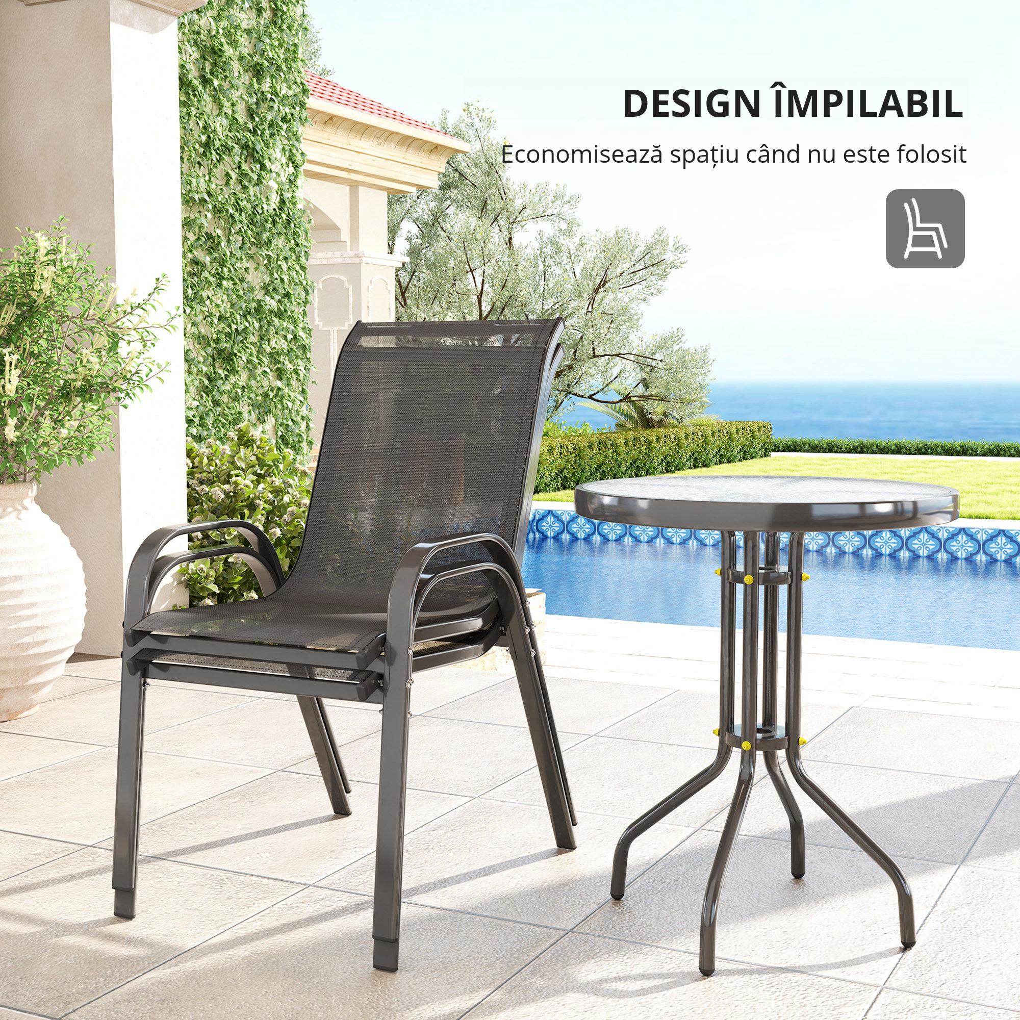 Set gradina 3 piese - 2 scaune si masa rotunda otel negru