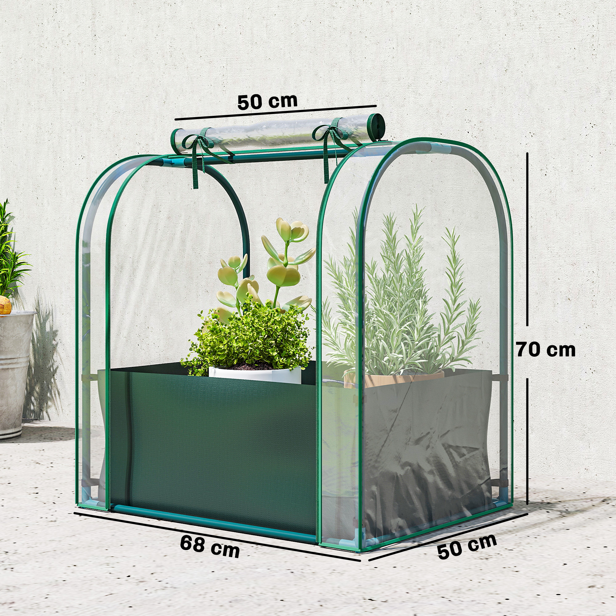 Mini sera de gradina cu sac de plantare si usa rulanta