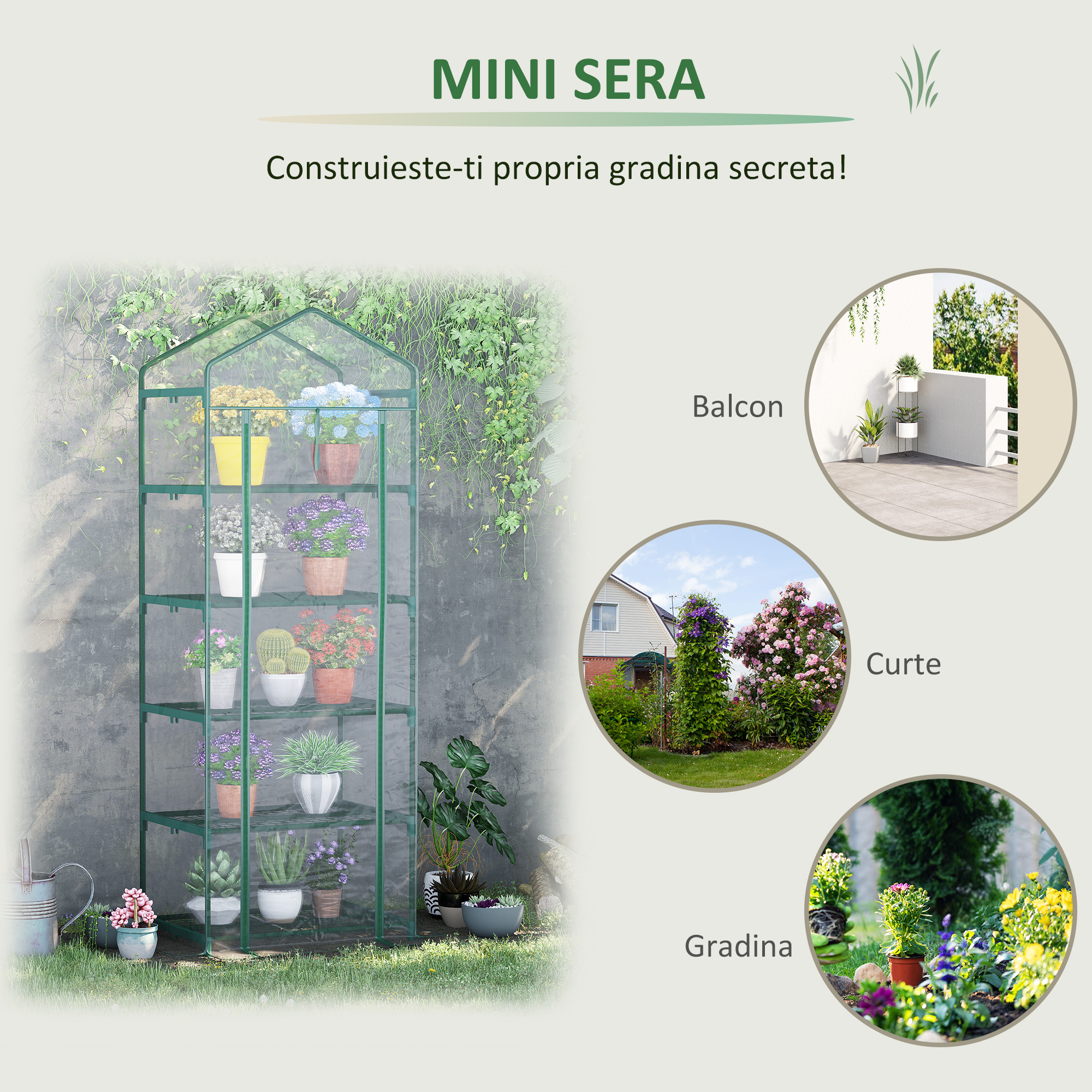 Mini sera 5 etaje cu structură otel si husa PVC - 69x49x193cm