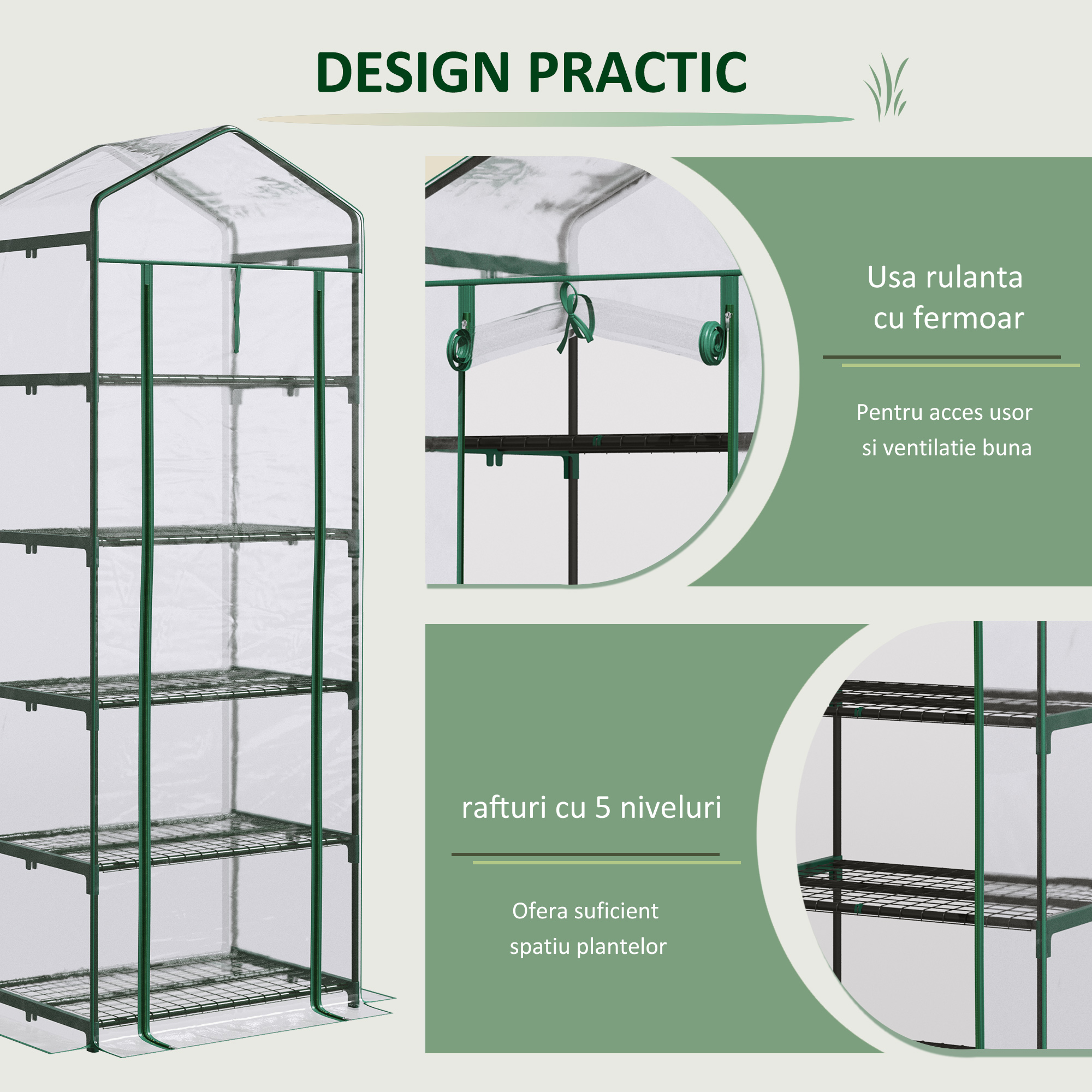 Mini sera 5 etaje cu structură otel si husa PVC - 69x49x193cm