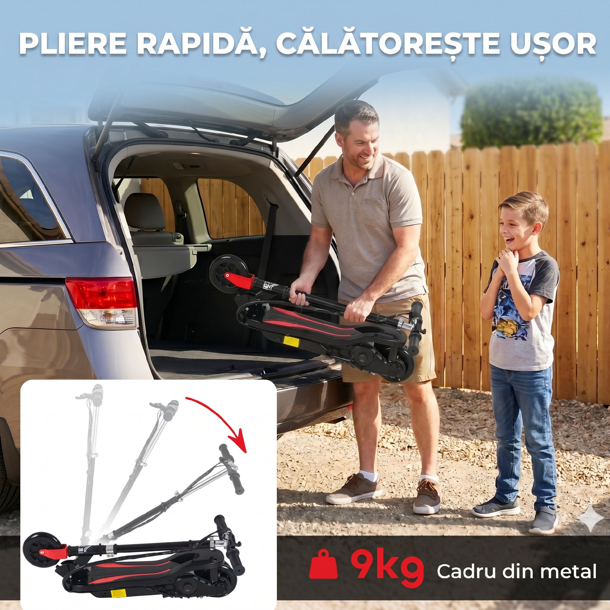 Trotineta electrica pliabila HOMCOM 12 km/h - cu ghidon reglabil