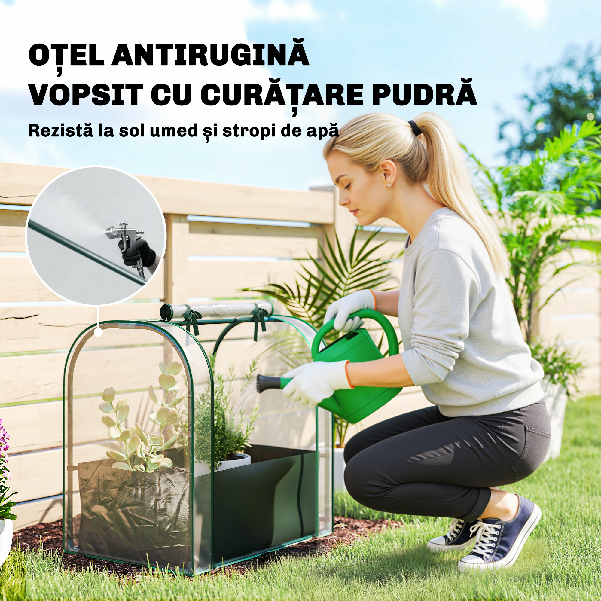 Mini sera de gradina cu sac de plantare si usa rulanta