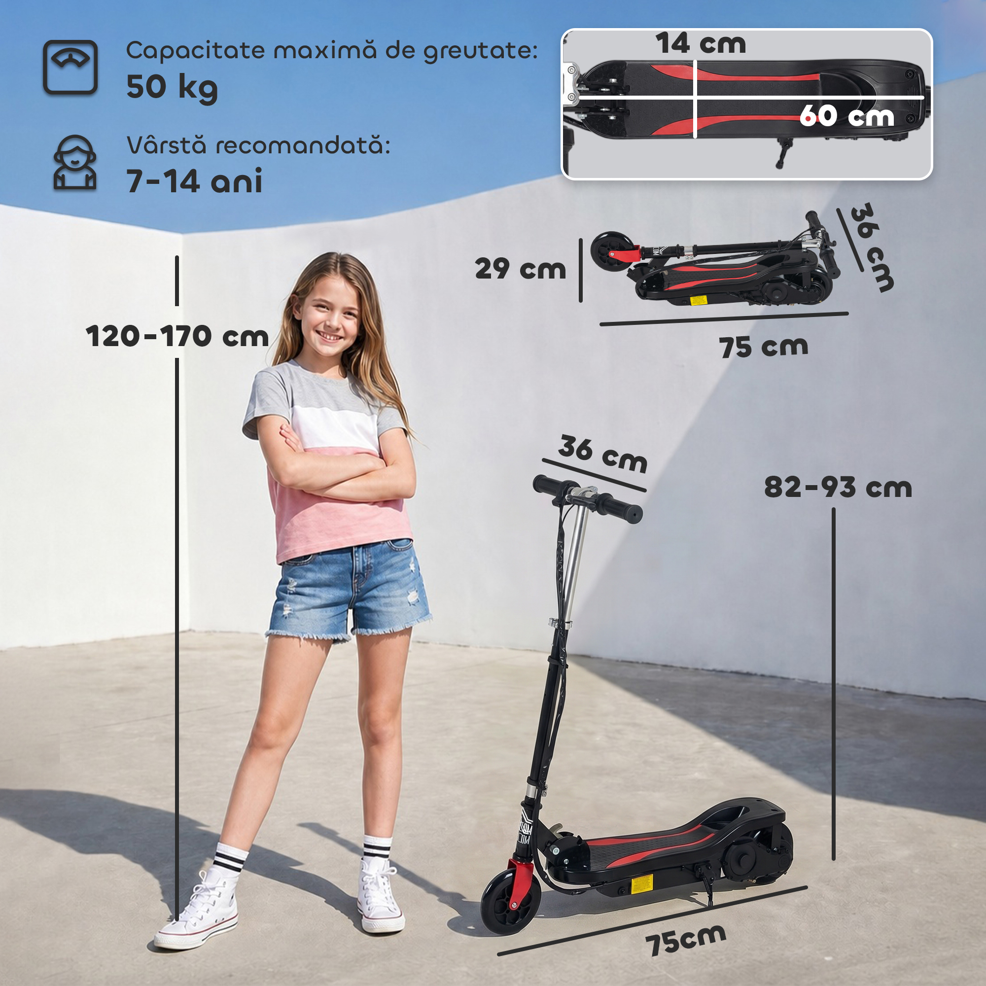 Trotineta electrica pliabila HOMCOM 12 km/h - cu ghidon reglabil