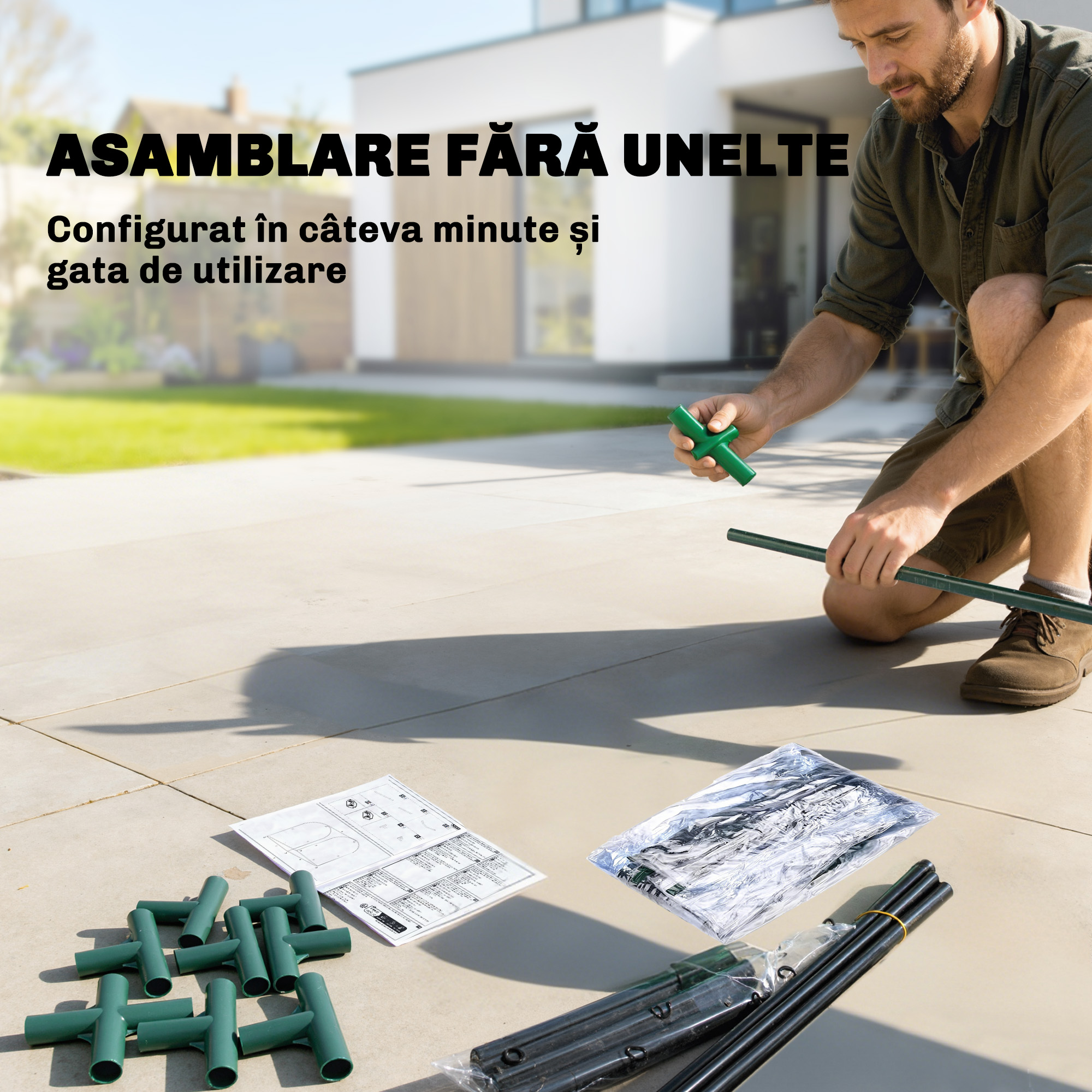 Mini sera de gradina cu sac de plantare si usa rulanta