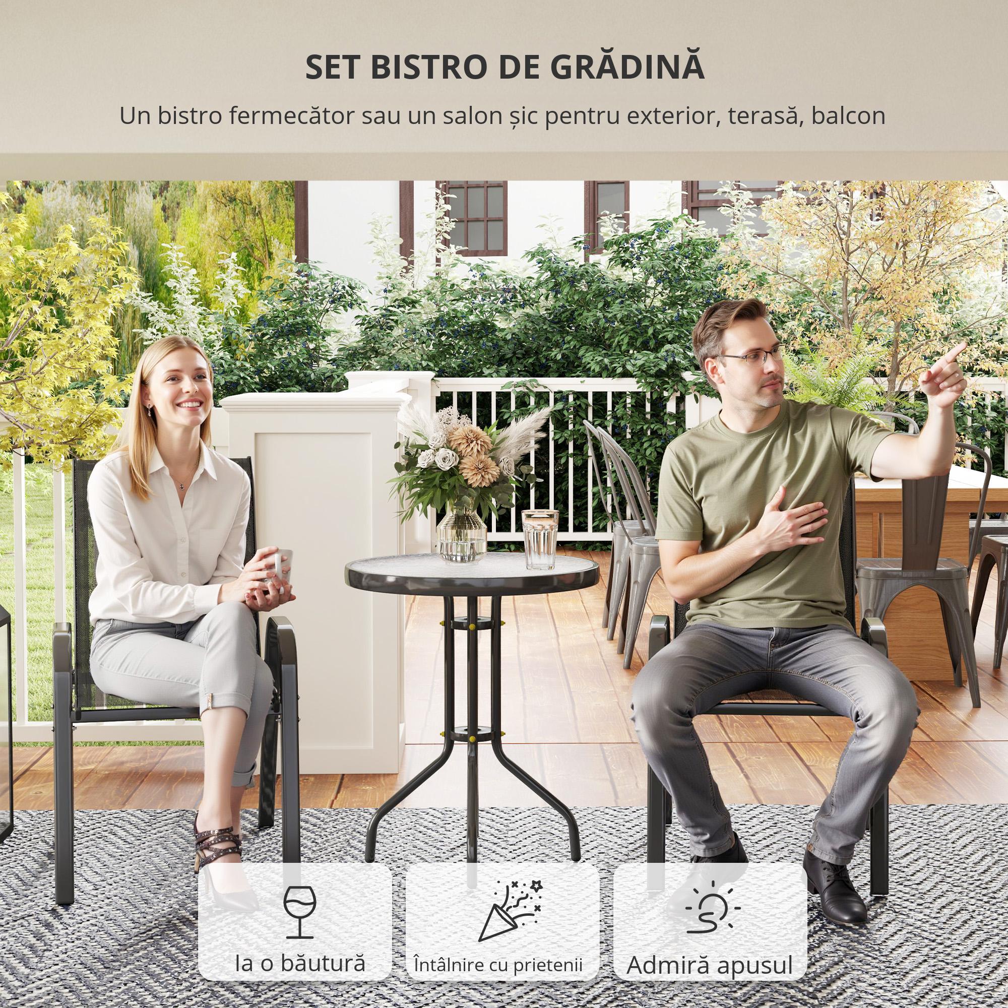 Set gradina 3 piese - 2 scaune si masa rotunda otel negru