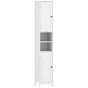 Dulap Înalt Baie Alb 170cm - 2 Dulapuri + 2 Rafturi Deschise, Reglabil