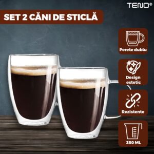 Set 2 Cani Sticlă Perete Dublu 350ml
