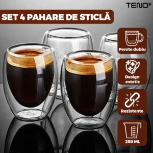 Set 4 Pahare Termoizolante Perete Dublu 250ml