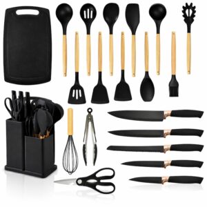 Set Ustensile Bucătărie Macvi® 19 Piese Silicon Bambus