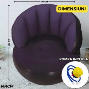 Scaun Gonflabil Confortabil Mov cu Pompă - 85x70 cm