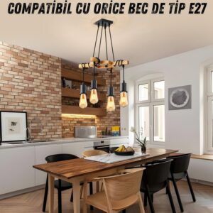 Lustră Suspendata MACVI Lemn Natural Metal 4 Brate