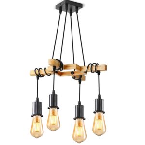 Lustră Suspendata MACVI Lemn Natural Metal 4 Brate
