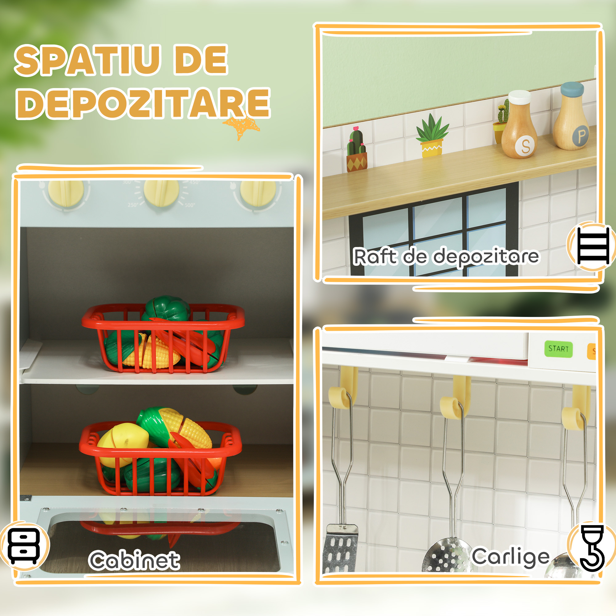 Bucatarie de jucarie AIYAPLAY cu aragaz, cuptor si accesorii - Albastru si Alb
