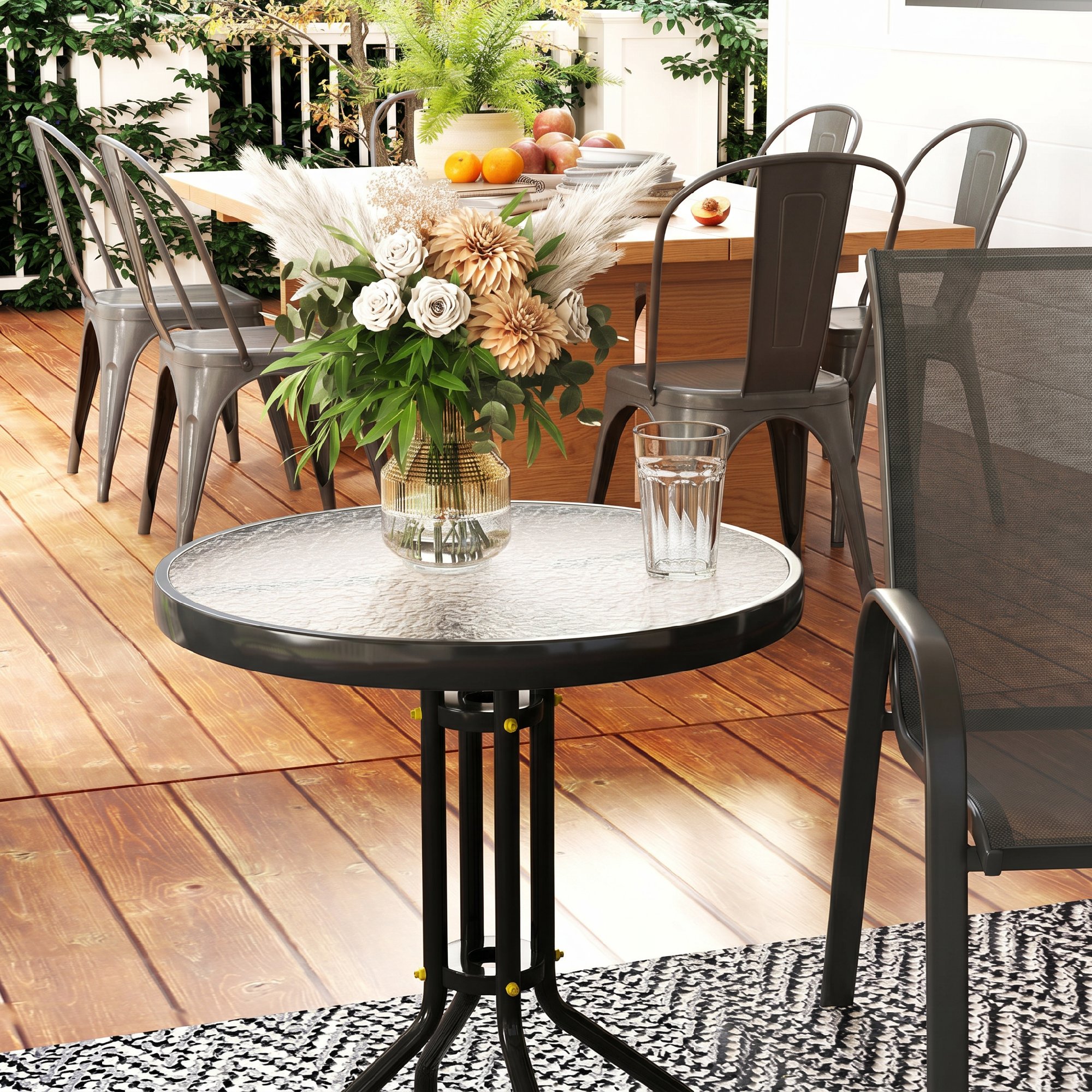 Set gradina 3 piese - 2 scaune si masa rotunda otel negru