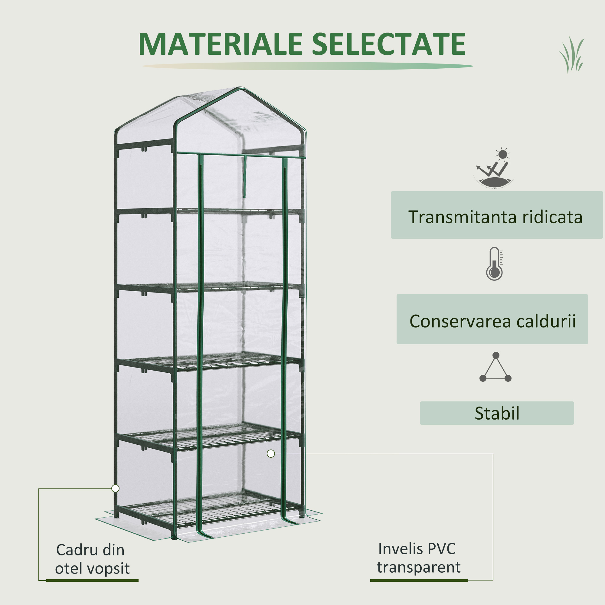 Mini sera 5 etaje cu structură otel si husa PVC - 69x49x193cm