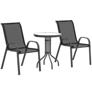 Set gradina 3 piese - 2 scaune si masa rotunda otel negru