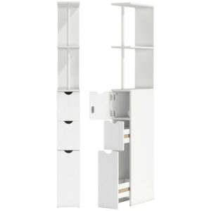 Dulap de baie din lemn natural cu rafturi și sertare - 136 cm, design minimalist