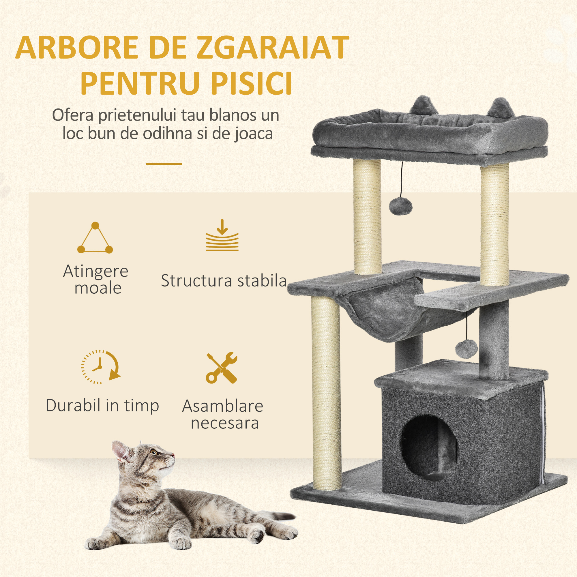 Centru de joaca si odihna pentru pisici PawHut, 100 cm