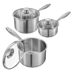 Set 3 cratite otel inoxidabil cu capace sticla - inductie si cuptor