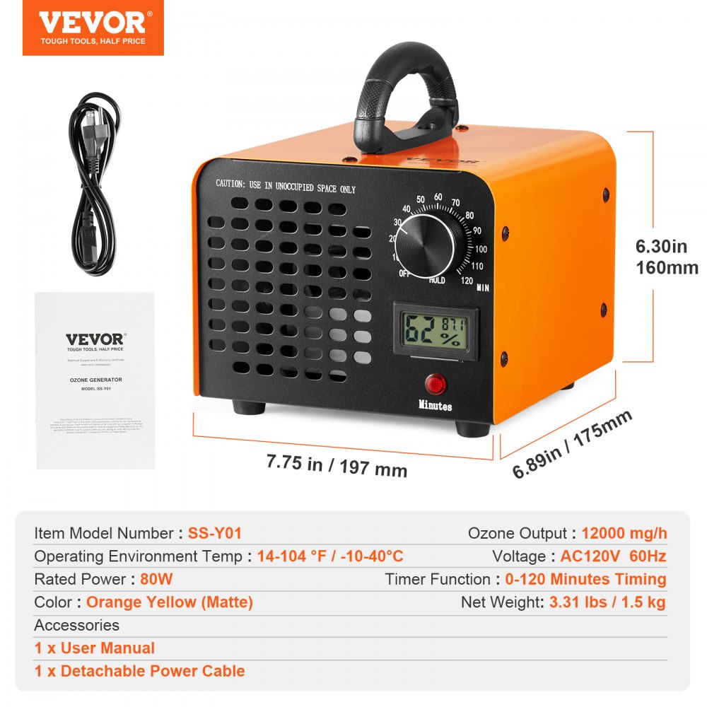 Generator Ozon VEVOR 12000mg/h - Purificator Industrial pentru Casa si Masina